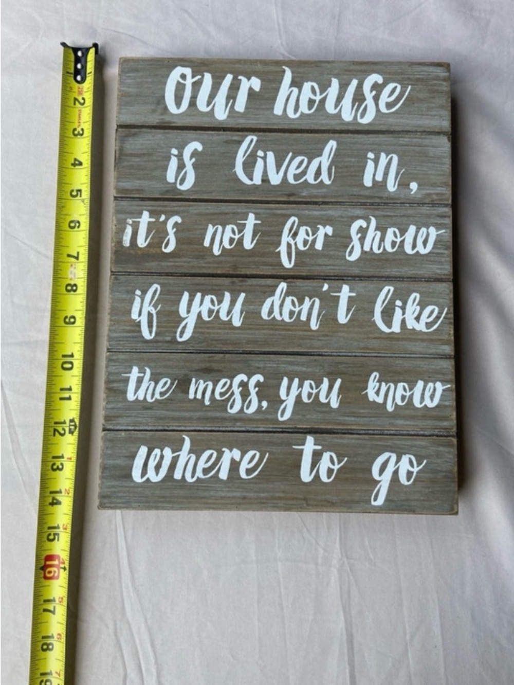 Better Homes And Gardens Gray Wood Sign with White Script - "Our House" Quote